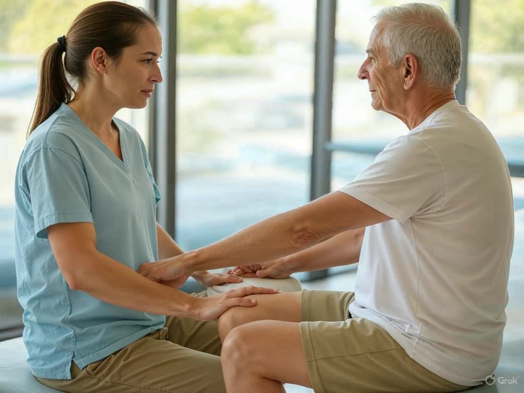 Healthcare professional working with elderly patient during therapy session